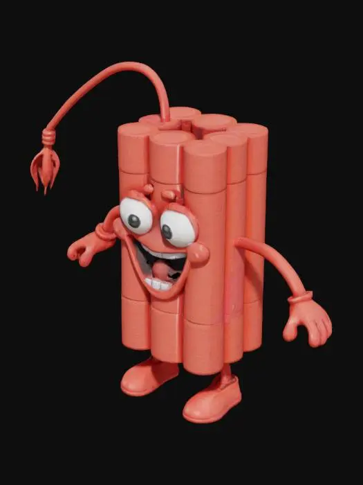 3D model for Funny Cartoon walking box of Dynamite, with arms, legs and eyes, high resolution, best quality, detailed, colors, #game figure#, 