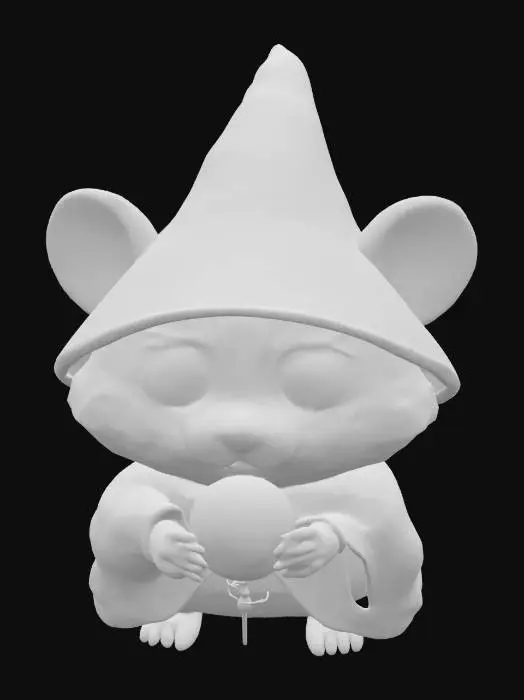 3D model for A purple-orange Fluffy Hamster Wizard Humanoid with a Green Orb White Staff, Detailed Game Character