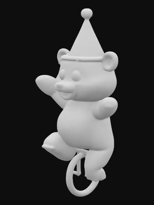 3D model for A simple cartoonish Bear with a party cone hat, riding a Unicycle