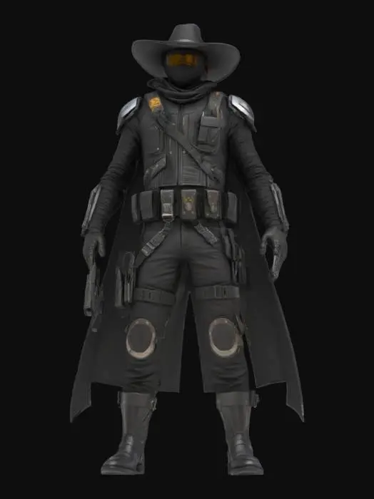 3D model for A futuristic Cowboy bounty hunter with tactical black gear and clothes