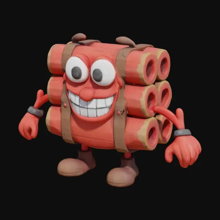 3D model for Funny Cartoon walking box of Dynamite, with arms, legs and eyes, high resolution, best quality, detailed, colors, #game figure#, 