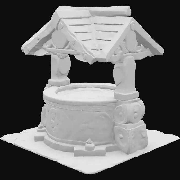 3D model for A Norse inspired magical Wishing Well, Blue glowing runic symbols around it, made out of stone and wood