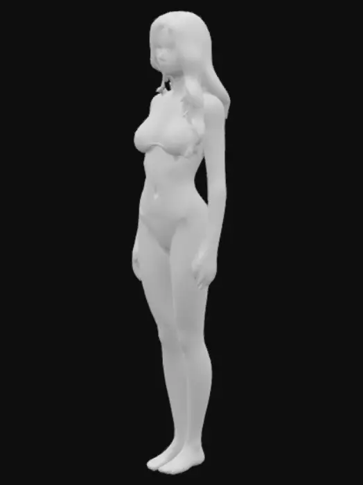 3D model for Create a women with a great fit physique, slim body, hourglass body and narrow waist. Give her thick thighs and a massive booty. Give her perky GG sized breasts with a wide bust and wide hips. make her have very long blonde hair and let her be 1.7 m tall. Make her wear a bikini.