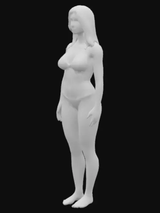 3D model for Create a women with a great fit physique, slim body, hourglass body and narrow waist. Give her thick thighs and a massive booty. Make her firm GG sized breasts with a wide bust and wide hips. make her have long blonde hair and let her be 1.7 m tall. Make her wear a bikini.