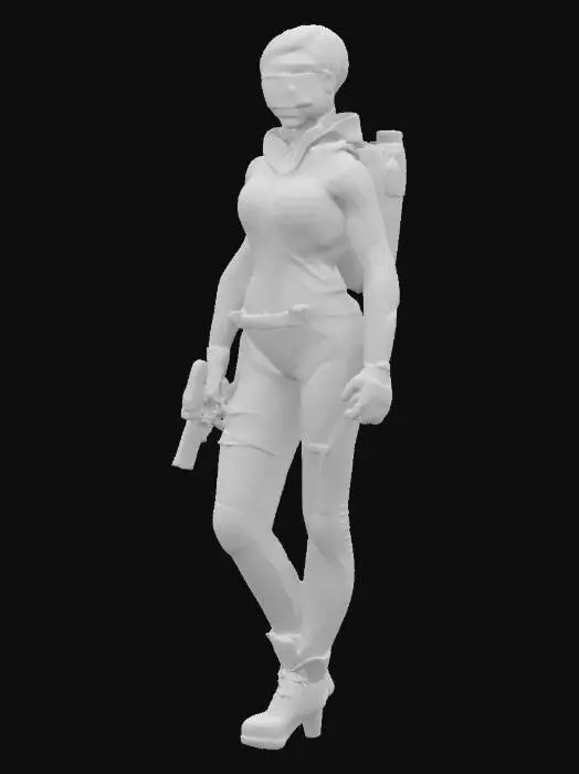 3D model for female cyber cop with laser on her backpack.