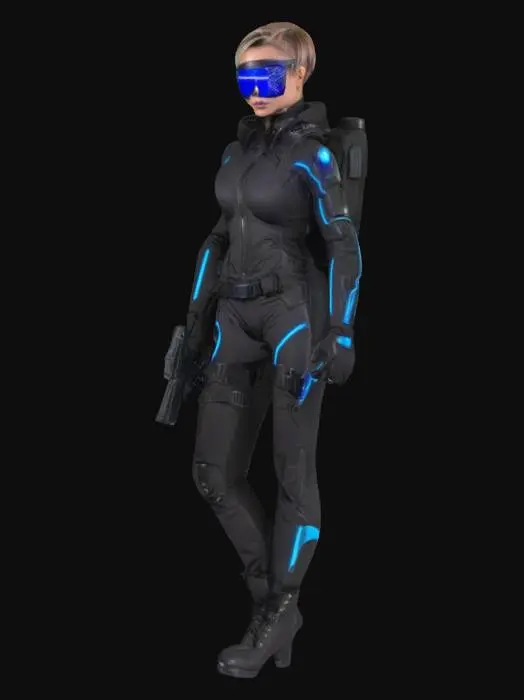 3D model for female cyber cop with laser on her backpack.