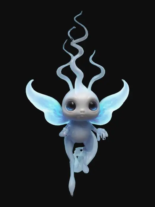 3D model for Magical wisp imbued with spirit energy and cute calm eyes