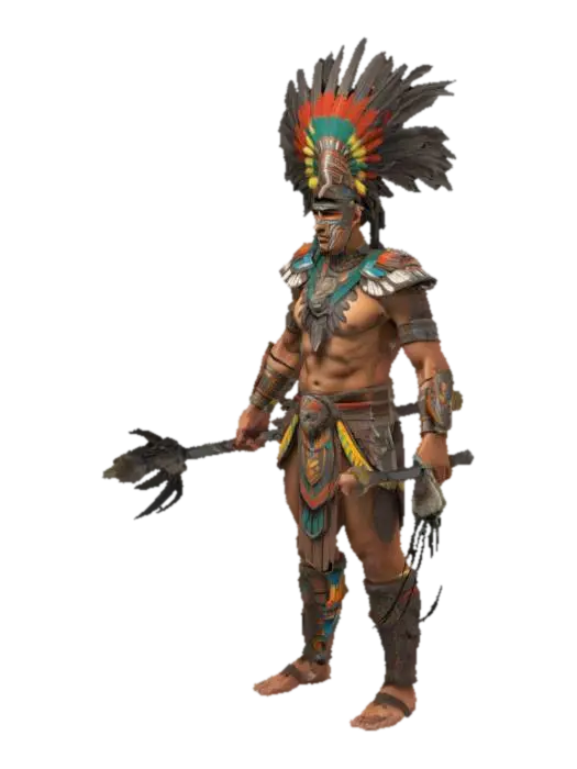 "Create a striking 3D model of an elite Aztec warrior, adorned in traditional battle… - Maya 3D model, vytvořený pomocí AI