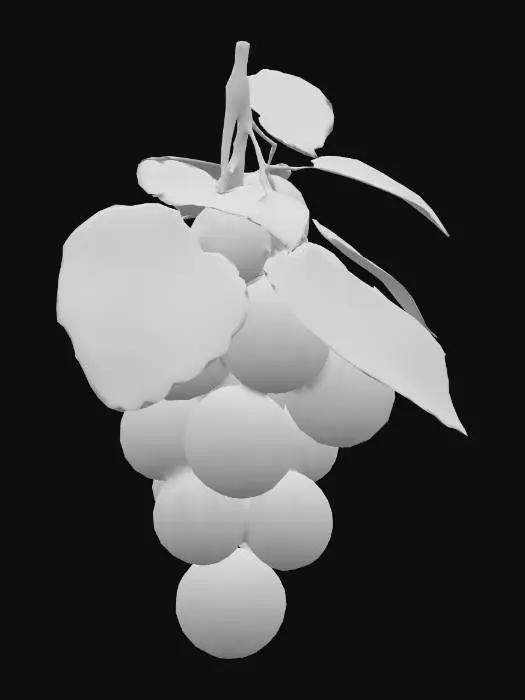3D model for ぶどう　一房　葉っぱが一枚ついている　かわいい比率