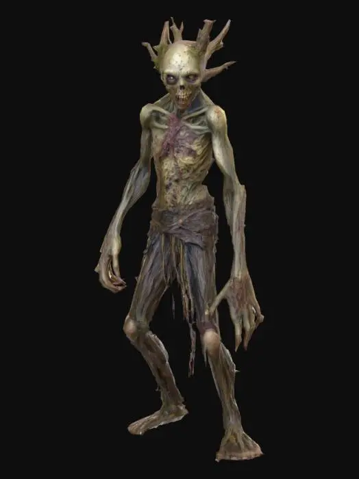 3D model for a zombie that has wart-like skin growths that resemble tree bark also known as tree man syndrome, as it hands being mace-like, due to the overgrown warts