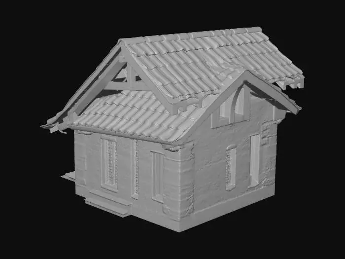 3D model for Simple roof angle (one side of the roof) in medieval style, medieval roof tiles and humble wood, lots of brown and earthy tones