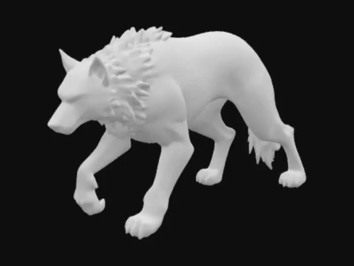 3D model for lobo cuerpo atlético completo negro super realista, ojos amarillos terroríficos