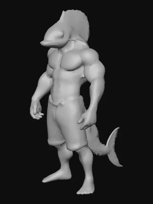 3D model for 体は筋肉隆々の人間、頭は魚の、アジェットさん