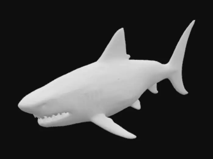 3D model for Very dark ,giant white shark inspired by 1975 film JAWS. high quality,very detailed. 4k high quality dark textures.ready for enreal engineering 