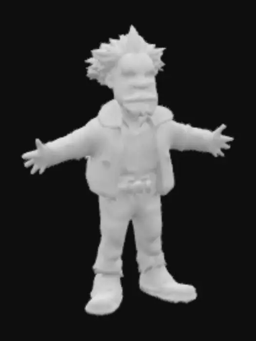 3D model for A Homeless man inspired by " Sam Eliott ", in game ready T-pose , in 70's vétéran urban clothing style, middle short grey hair . In funny cartoon 3d octane render style