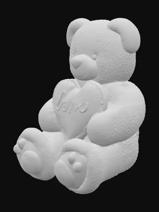3D model for une peluche/ourson assise qui tient un cœur avec écrit love dessus