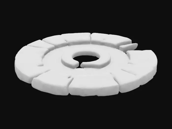 3D model for A shattered futuristic data disk, its surface covered in encrypted engravings. Sci-Fi, Post-Apocalyptic, Ultra Realistic.