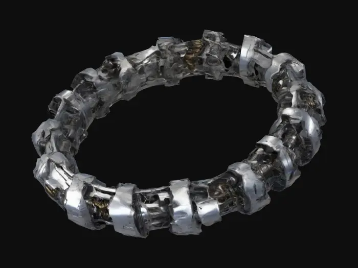 3D model for A twisted piece of exoskeleton plating, its servos locked in place. Sci-Fi, Industrial, Cybernetic, Ultra Realistic.