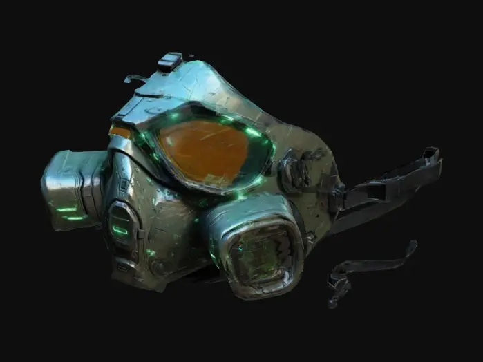 3D model for A discarded tactical mask with a shattered visor and worn-out filtration system. Sci-Fi, Military, Highly Detailed.
