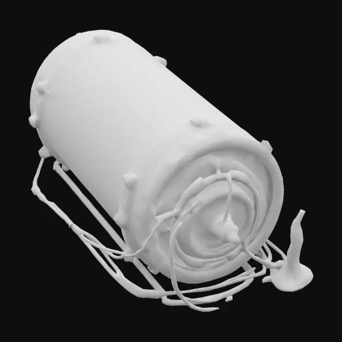 3D model for A discarded energy cell, with leaking fluid and disconnected wires. Sci-Fi, Industrial, Post-Apocalyptic.