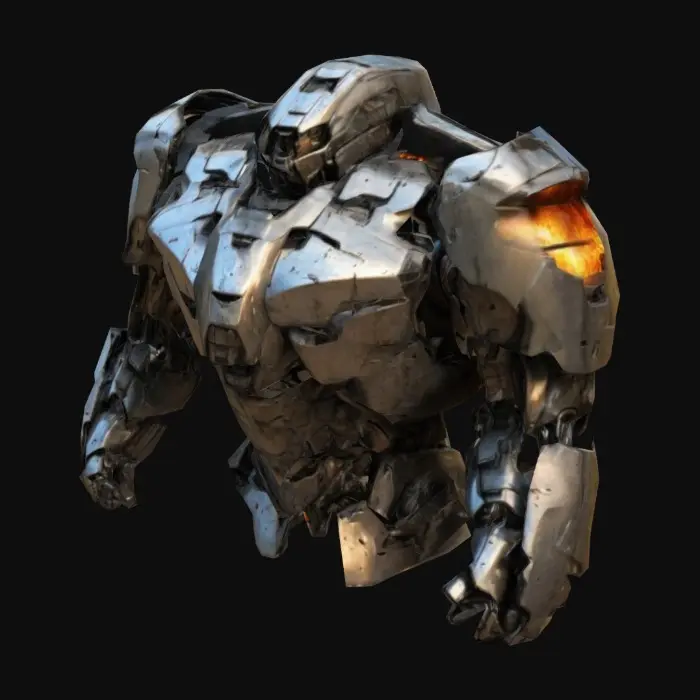 3D model for A detached piece of mecha armor, scorched and dented from past battles. Sci-Fi, Military, Ultra Realistic.