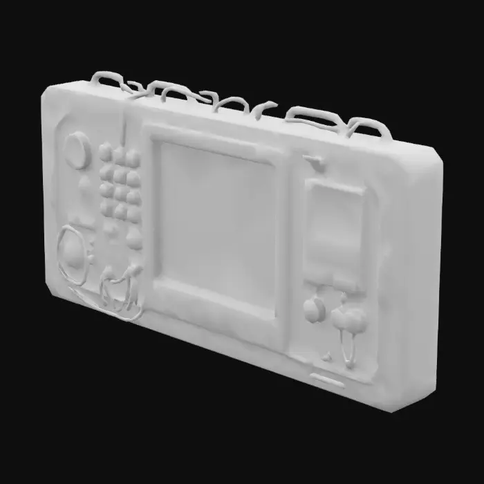 3D model for A damaged control panel with rusted buttons and broken interfaces. Sci-Fi, Industrial, Cyberpunk, Ultra Realistic.