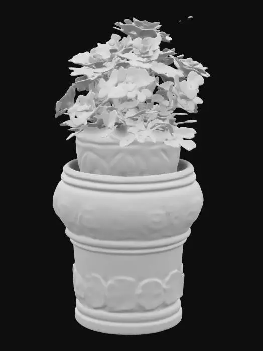 3D model for A flower pot that holds 4 flowers in diffirent sections on step like levels from the modern era, mexico, aztec, pyramids
