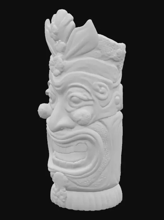 3D model for hand carved wooden tiki mask in a whimsical and traditional style