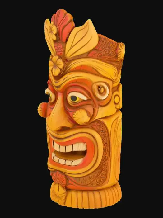 3D model for hand carved wooden tiki mask in a whimsical and traditional style