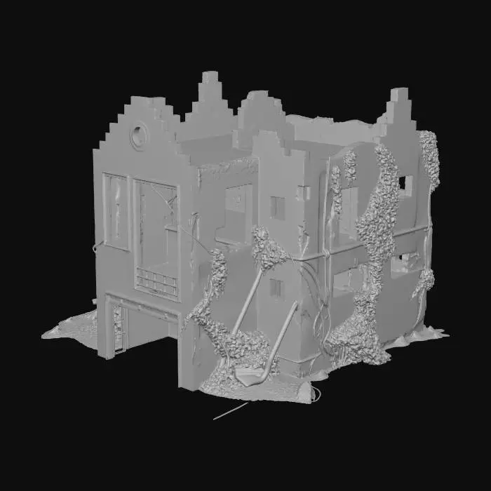 3D model for post apocalyptic building. like nuclear war happened 100 years ago. post apocalyptic building.