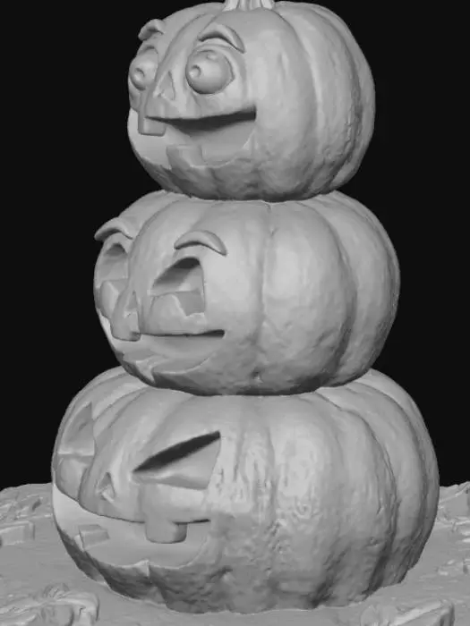 3D model for Three pumpkin towers filled with cute and funny expressions