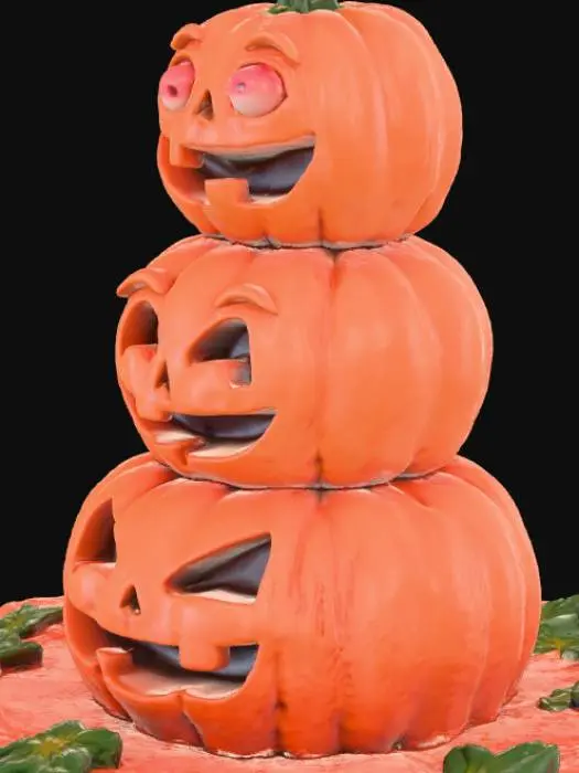 3D model for Three pumpkin towers filled with cute and funny expressions