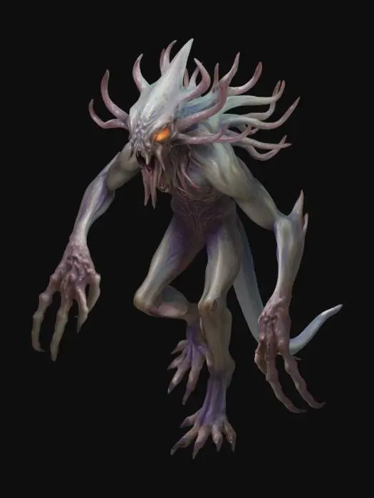 3D model for Eldritch horror, monster, symmetrical, tentacles and many eyes, long razor fingers, highly detailed