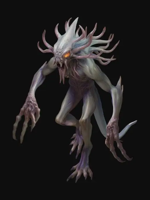 3D model for Eldritch horror, monster, symmetrical, tentacles and many eyes, long razor fingers, highly detailed