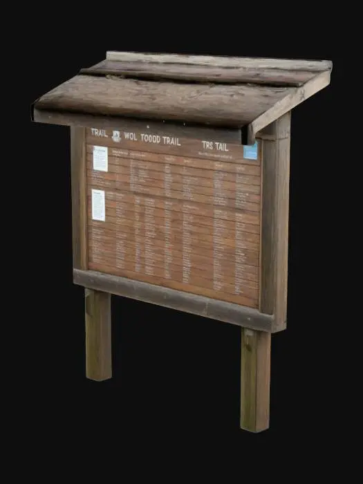 3D model for wooden trail info board ,slanted top, old wooden 
