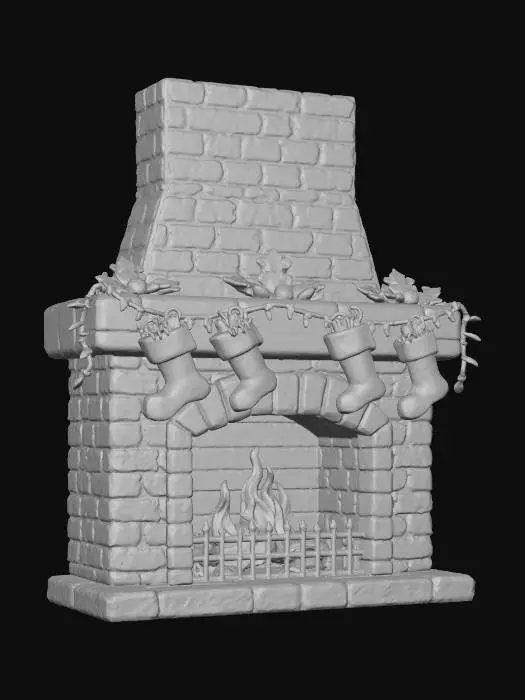 3D model for #Christmas2025#,Рождественский камин, прозрачный фон, Мультяшный, детализированный,