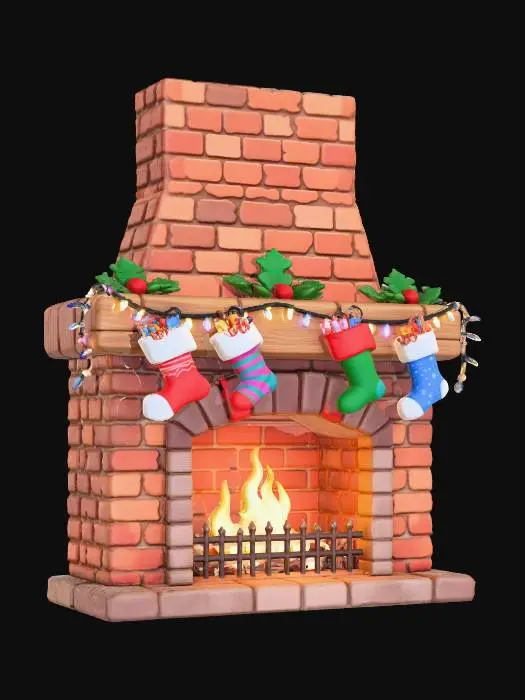 3D model for #Christmas2025#,Рождественский камин, прозрачный фон, Мультяшный, детализированный,