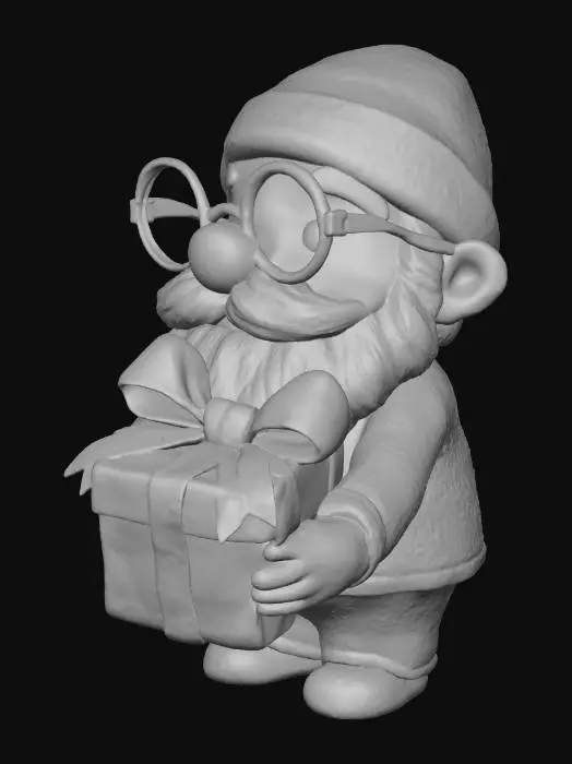 3D model for #Christmas2025#, мультяшный гномик в рождественской пижаме в очках с подарком, милый