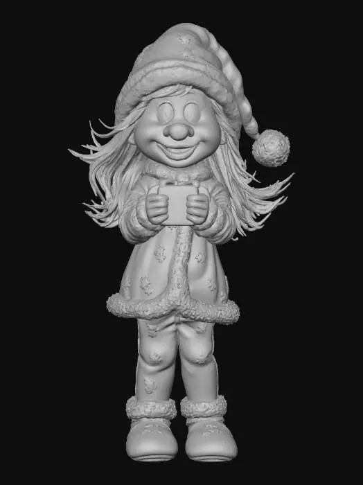 3D model for Девочка смурфик ,#Christmas2025#очень детализированная, очень милая, в новогодней пижамке, цвета рождества, с подарком в руках