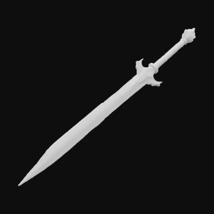 3D model for #ChronoForgeWeapon#, Excalibur, Sword, Skull glowing with Blue flame on the handle, Sword In Ancient runes of green and blue color