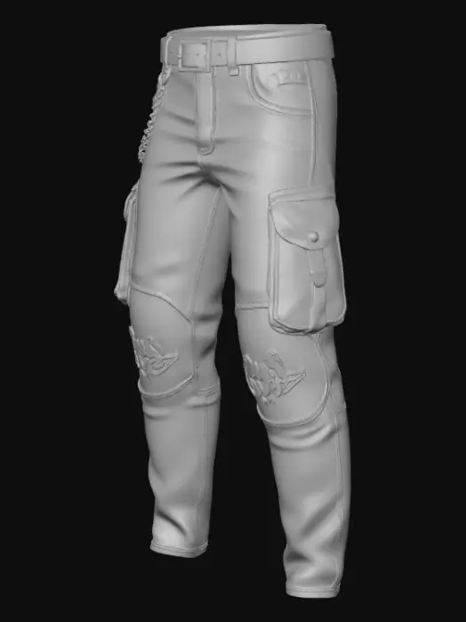 3D model for Urban Denim Cargo Jeans with Gold Chain