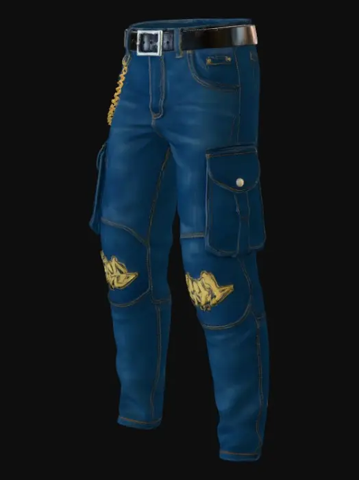 3D model for Urban Denim Cargo Jeans with Gold Chain