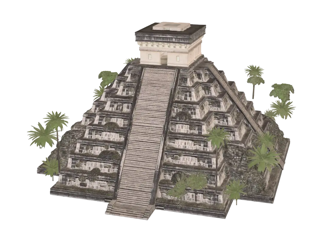 Tulum Pyramids Nohoch Mul Coba, Chichen Itza - Maya 3D model, vytvořený pomocí AI