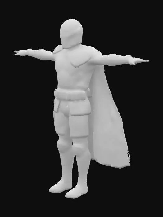 3D model for Create a lifelike, highly detailed 3D model of a male Mandalorian-style warrior in a T-pose, optimized for rigging. The character should have a very muscular yet agile build, combining strength with flexibility. Both hands must be empty and relaxed and have perect human fingers.The helmet and full-body armor should be made of reflective metal, with realistic surface detailing like subtle scratches, dents, and polished highlights. The underlayers of the outfit should be composed of cloth fabric materials (like tactical canvas or rugged leather), clearly showing natural folds, seams, and stitching. Prioritize high realism in textures, anatomy, and proportions, and ensure the character is presented in neutral lighting