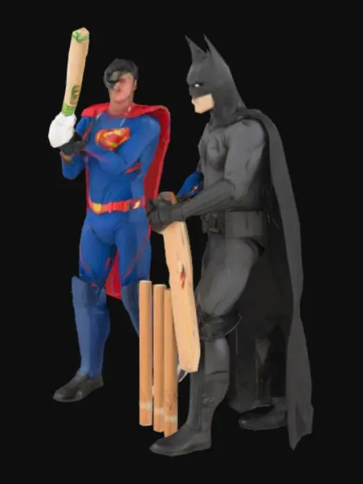 3D model for [Trinidad and Tobago], #AroundTheWorld#Batman playing cricket with Superman
