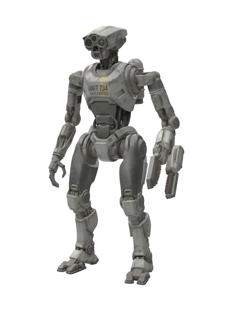 Robot #1 UNIT 734 - Action Figure - Actionfigure 3D model, vytvořený pomocí AI