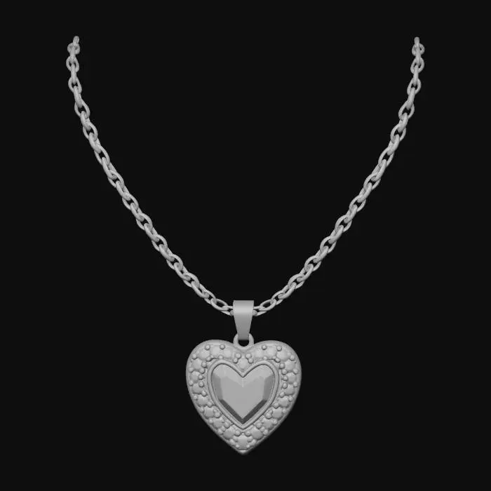 3D model for hacer un collar  de mujer metalico azul con corazon de diamante