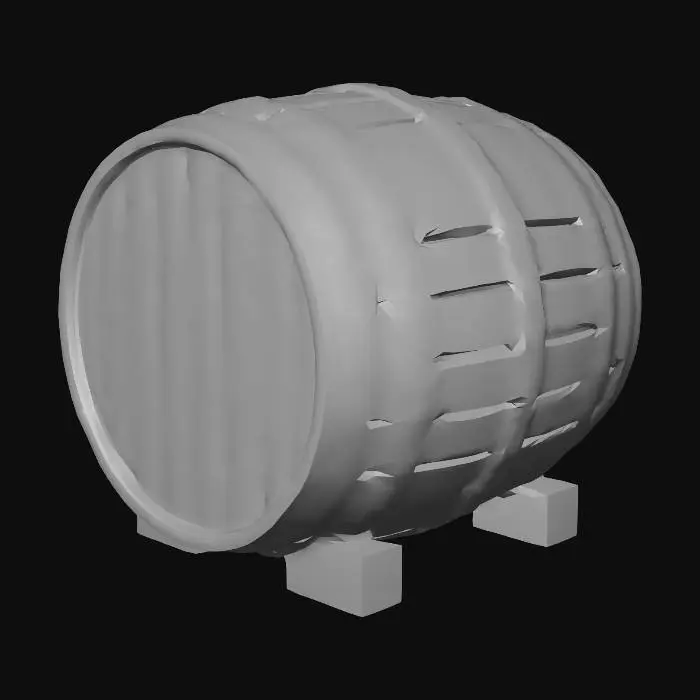 3D model for low poly wooden barrel, stylized game asset, clean topology, PBR texture, isolated object, game ready