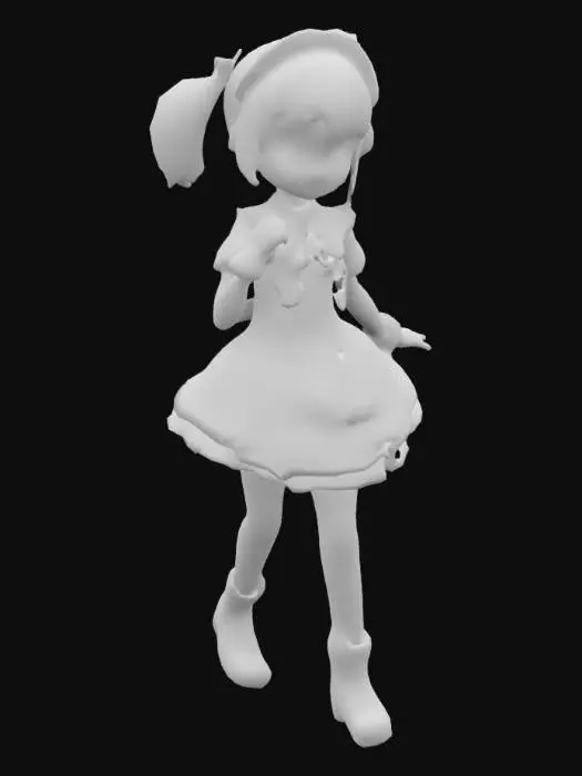 3D model for a stylized, cartoonish maid with white stockings and boots。She has twintails， beautiful and long legs