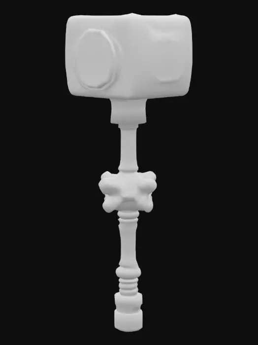 3D model for Cartoon style, stone, stone hammer, fantasy RPG project, game design, concept art, monocoque model, rune elements, long handled warhammer, long handled hammer